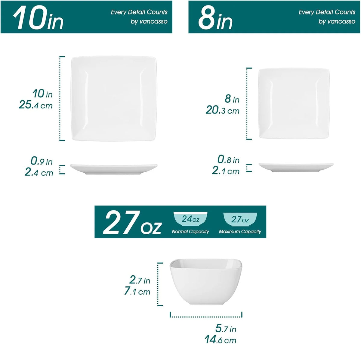 Dinnerware Sets 12 Pieces, Stoneware Square Place Setting, Dinner Plate, Dessert Plate, Bowls Service for 4