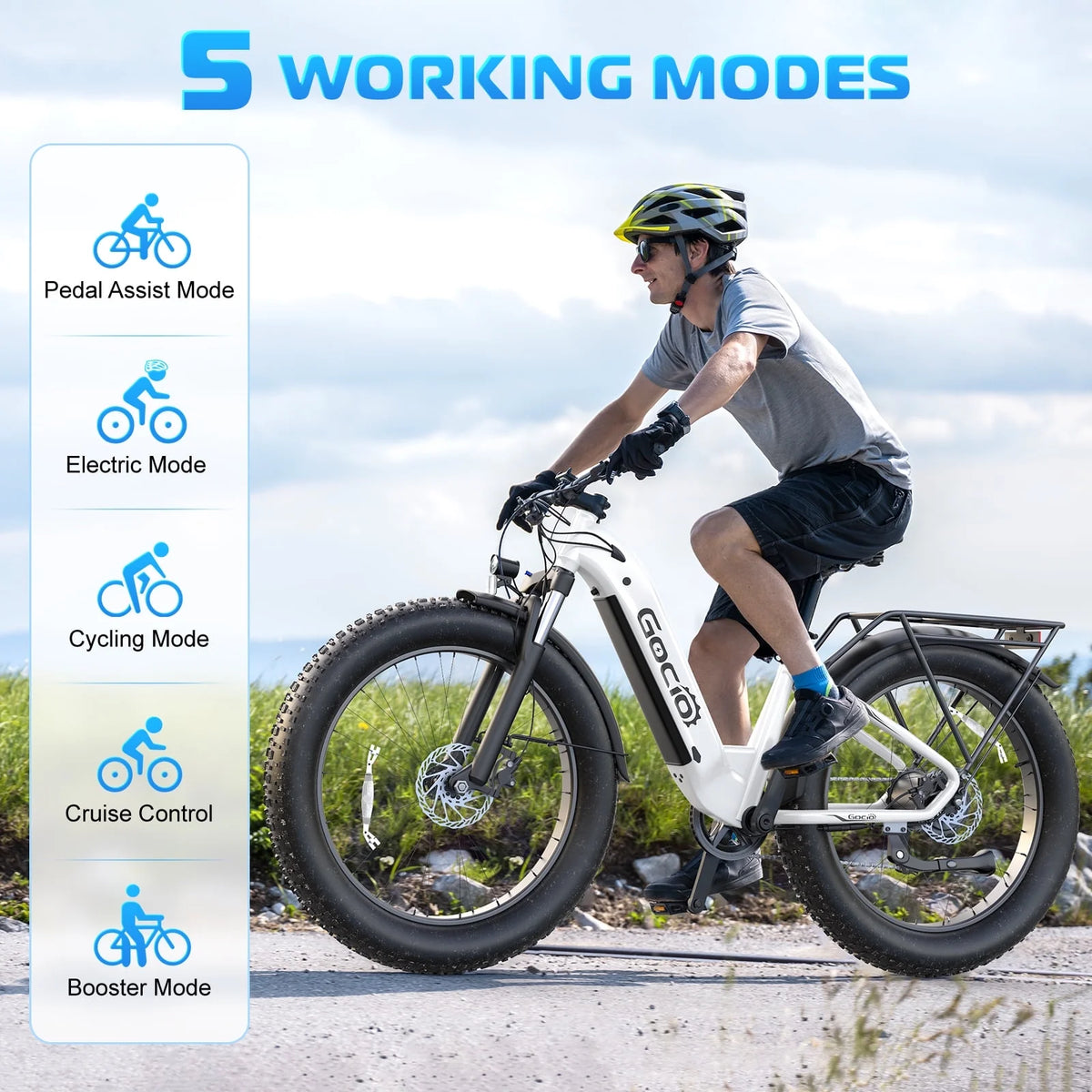 Gocio Electric Bike for Adults, 26" Fat Tire E-Mountain Bike, 1350W Peak Motor 48V 15Ah Battery, 22MPH 7-Speed Ebike for off Road, UL 2849