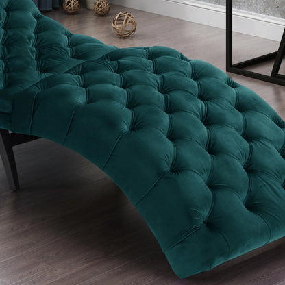Noble House Wade Indoor Velvet Button Tufted Chaise Lounge, Teal, Dark Brown