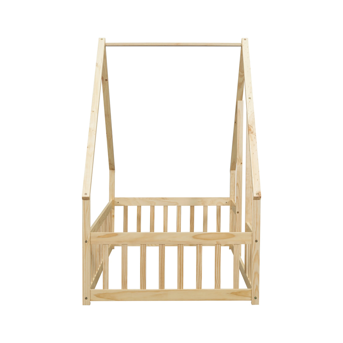 Bellemave Twin Size Floor Bed Frame, Wooden House Bed Twin Size with Fence, Montessori Bed with Guardrails for Bedroom (White)