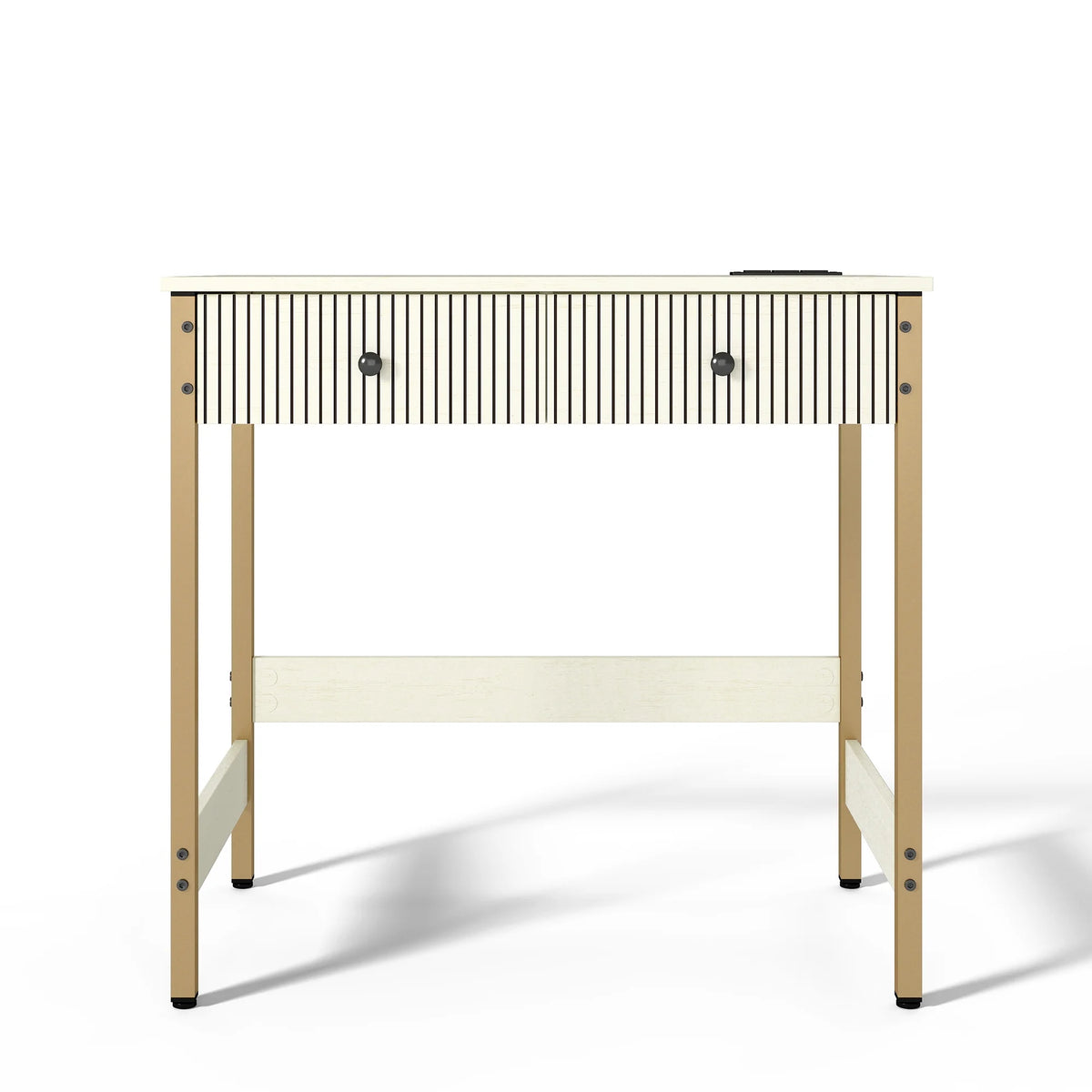 Manxile Fluted Computer Desk with USB Ports & Power Outlet, Modern White Study Table with Drawers