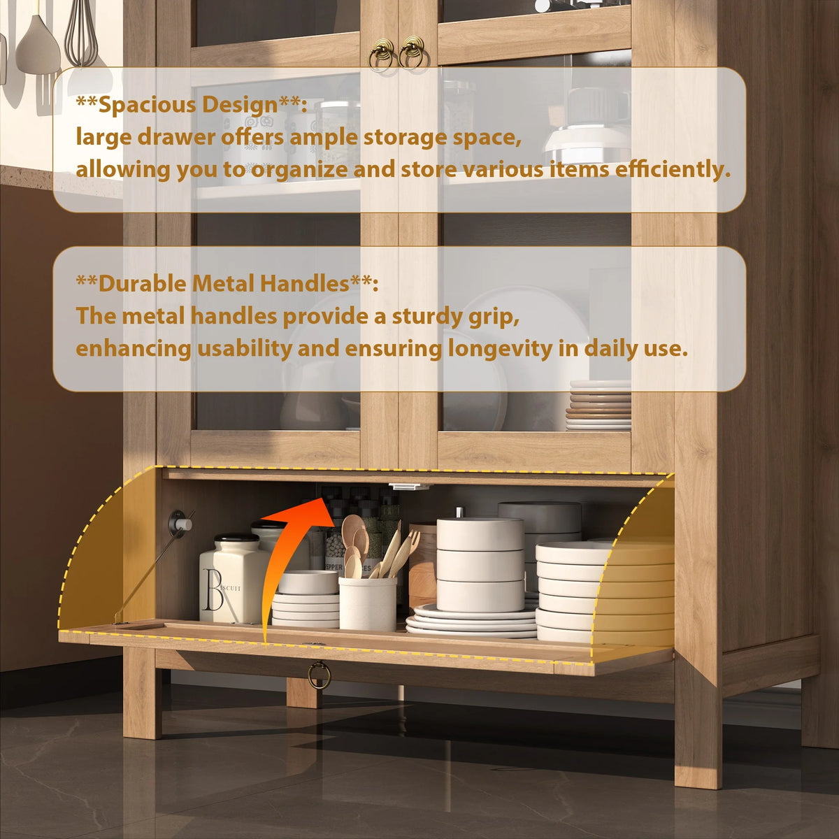 LAZZO 73-Inch Tall Arched Kitchen Pantry Storage Cabinet, 2 Doors, Brown