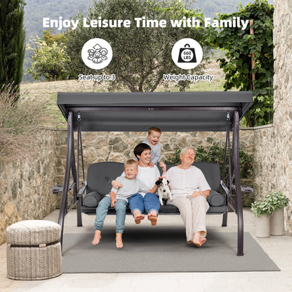 Homrest 3 Person Patio Outdoor Porch Swing with Adjustable Canopy, Backrest, Swing Bed with Stand for Garden,Deck