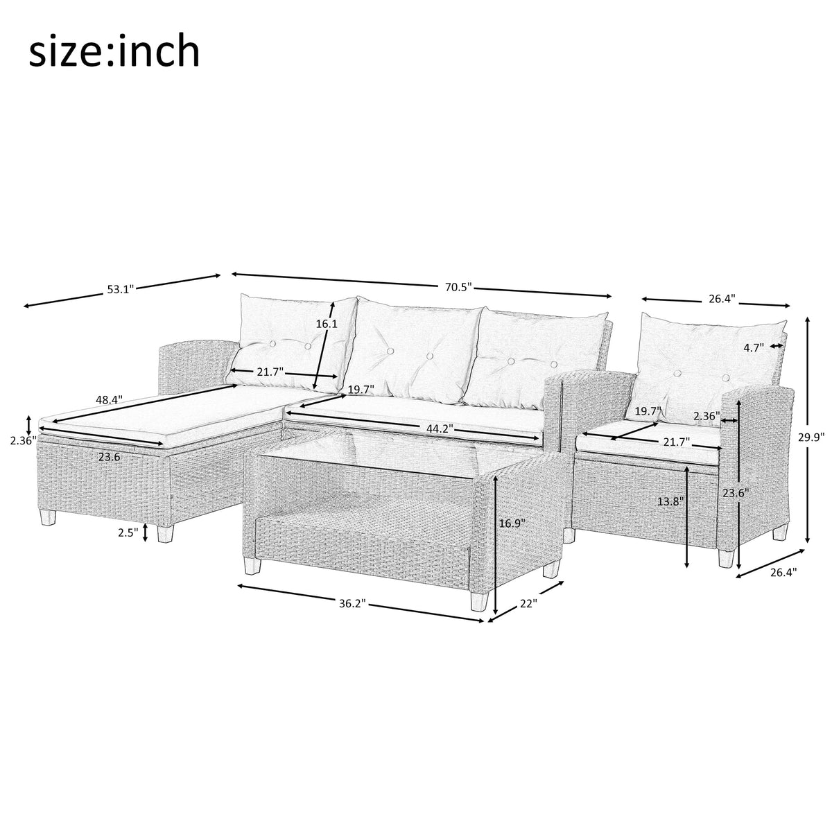 SEGMART 4 Piece Patio Furniture Set, All-Weather Outdoor Sectional Sofa Set, PE Rattan Conversation Set with Storage Box, Table & Cushions, Wicker Furniture Couch Set for Patio Deck Garden