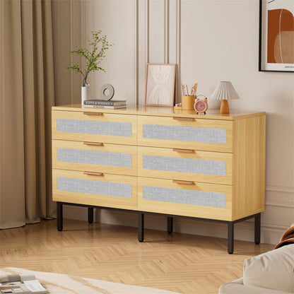 Planntonneo Boho Fluted 6 Drawer Dresser, Wooden Chests for Bedroom
