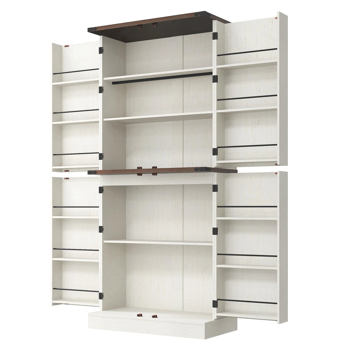 71" Tall Farmhouse Kitchen Pantry with 12 Side Shelves & Adjustable Shelves, 5 Layers Pantry Storage Cabinet w/Load-Bearing Steel Pipe & 4 Barn Doors for Kitchen, Dining Room, Living Room, Brown