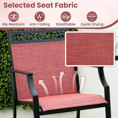 Costway Outdoor Counter Stools Set of 2 with Footrest & Armrests Metal Frame for Backyard Blue