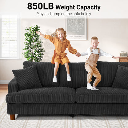 87" Corduroy Sofa,3 Seater Sofa with Extra Deep Seats,Neche Comfy Upholstered Couch for Living Room,2 Pillows,Green