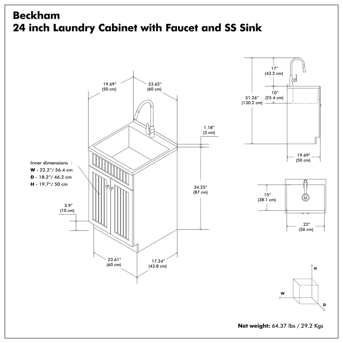 Simpli Home Beckham All-in-One 24-inch Utility Sink & Cabinet