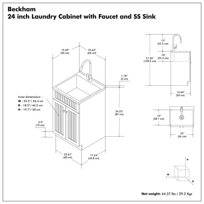 Simpli Home Beckham All-in-One 24-inch Utility Sink & Cabinet