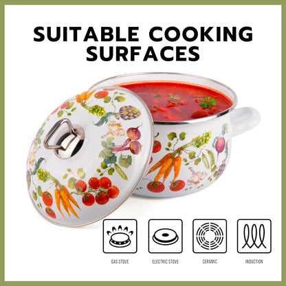 STPgoods Enameled Aluminum Belly Deep Stock Pot with Lid Set of 2 Vegetable Garden Cooking Pot Set 2.2 Qt 4 Qt 5.05 Qt and 6.55 Qt Enamel Soup Pots