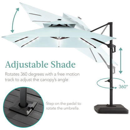 Best Choice Products 10x10ft 2-Tier Square Outdoor Solar LED Cantilever Patio Umbrella w/ Base Included - Tan