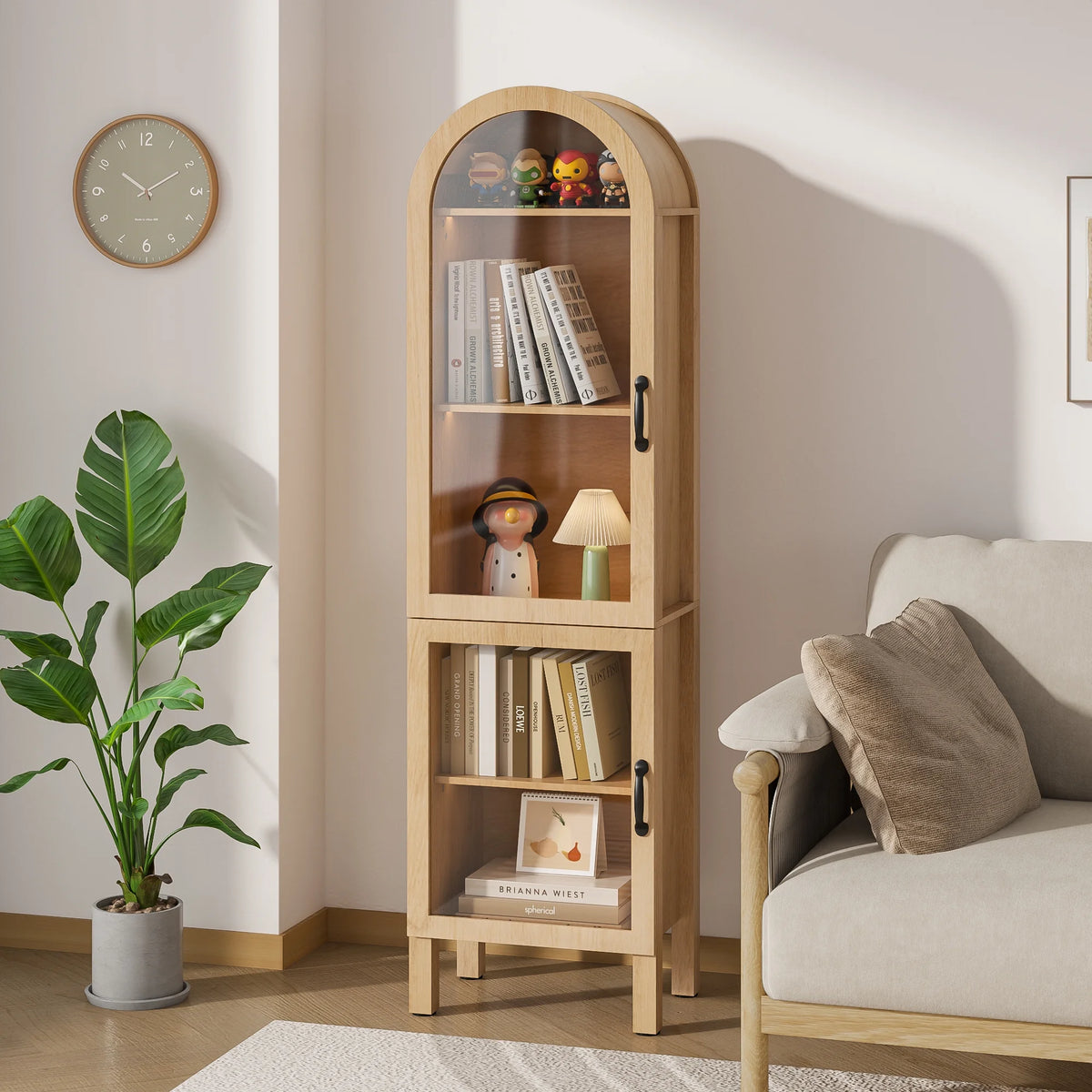 Fiogmub Tall Arched Storage Display Cabinet, Arched Pantry Cabinet with Doors, Acrylic Glass Doors