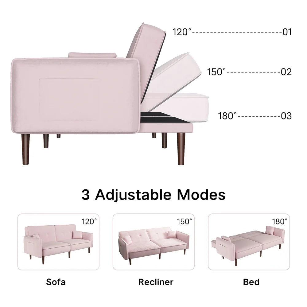 Convertible Futon Sofa Bed, 75�� Fabric Futon Couch with Adjustable Backrest, Folding Futon Sleeper Recliner for Living Room Furniture (White)