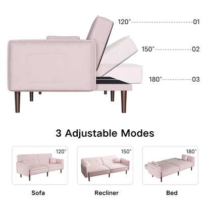 Convertible Futon Sofa Bed, 75�� Fabric Futon Couch with Adjustable Backrest, Folding Futon Sleeper Recliner for Living Room Furniture (White)