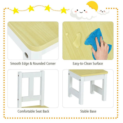 Kadyn Children Kids Table Chair Set,Children Playroom Table Chair Set,4 Pieces Kids Wooden Activity Table and Chairs Set with Storage Bench and Study Desk-Natural