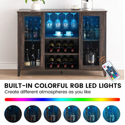 Faitaliicy Wine Bar Cabinet With Led Light Wine And Glass Rack Kitchen Buffet Sideboard Industry Coffee Bar Cabinet Freestanding Liquor Cabinet For Kitchen Dining Room Living Room