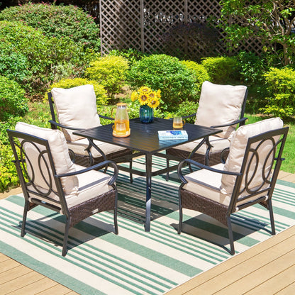 Summit Living Outdoor Patio Swivel Dining Chairs Set of 2 with Cushions, Wicker Outdoor Lounge Chair, Black & Beige