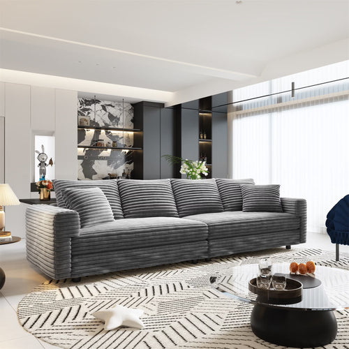 Alvantor 4-Seat Sofa 102" W Corduroy Upholstered Deep Seat Couches Convertible Chaise for Living Room, Apartment Grey