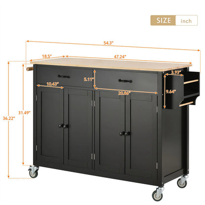 Kitchen Storage Islands&Carts with Solid Wood Top and Locking Wheels, Kitchen Island Cart with 4 Door Cabinet and Two Drawers, Kitchen Cabinets for Kitchen and Dining Room, Green