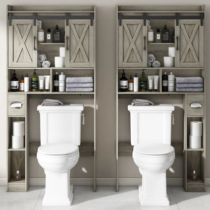 Over The Toilet Storage Cabinet, Farmhouse Storage Cabinet Over Toilet with Sliding Doors��Home Space-Saving Toilet Rack, for Bathroom, Restroom, Laundry