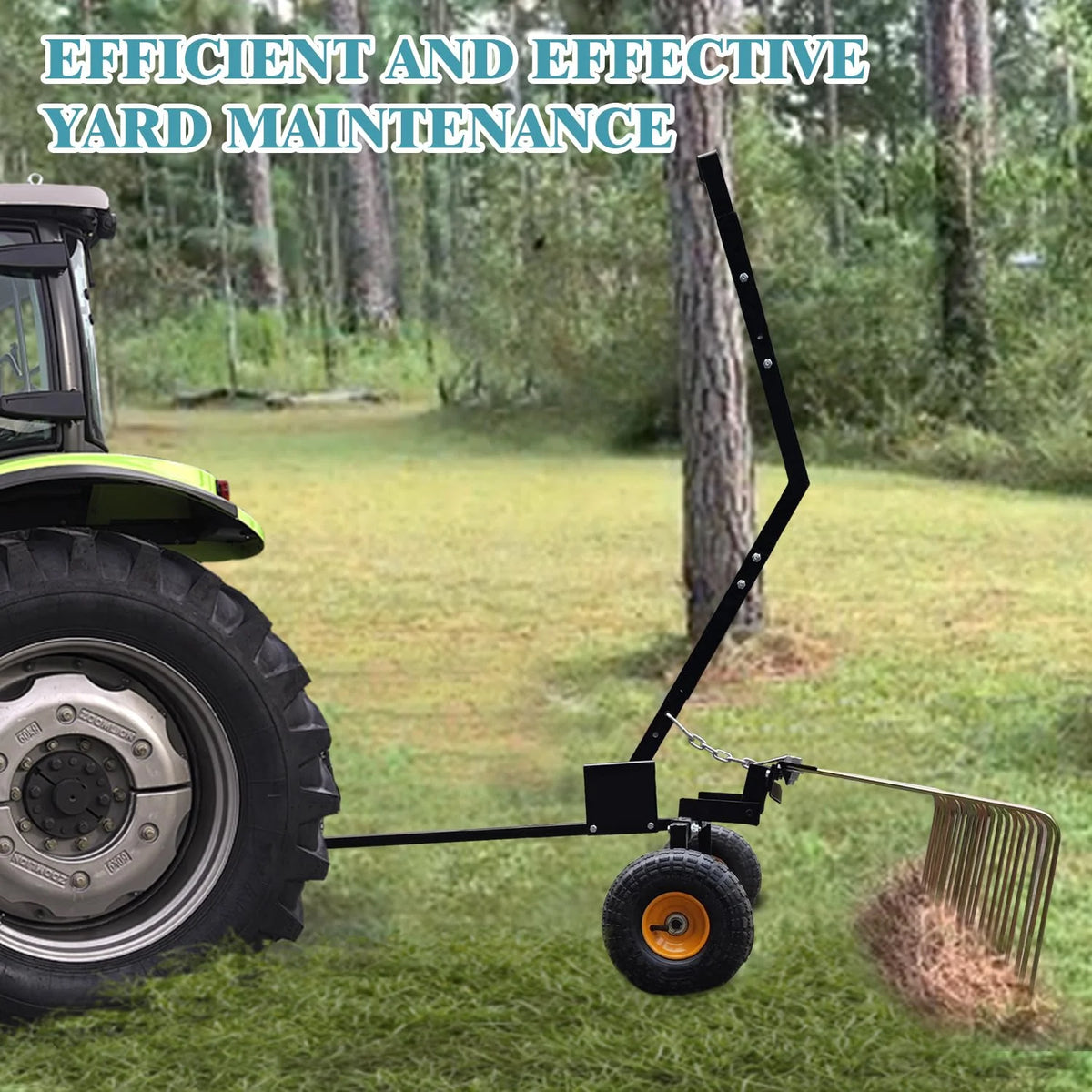 Pull Behind Rake for Riding Mower 60 Inch,Pine Straw Rake for ATV,Tow Behind Pine Needle Rake for Tractor,Tractor Rake with Lift Handle & 24 Steel Tines for Leaves,Pine Needles,Grass