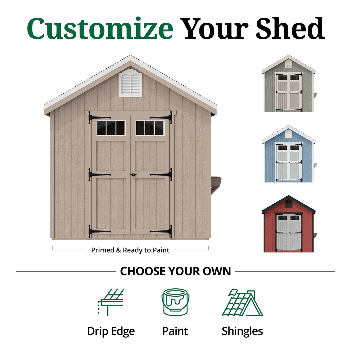 Little Cottage Co. 8x8 Colonial Williamsburg Shed with Operable Windows, Outdoor Wood Storage Do-It-Yourself Precut Kit