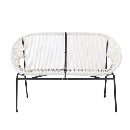 Aspen Modern Outdoor Patio Basket Loveseat, Hammock Weave Design, Metal Frame, Green
