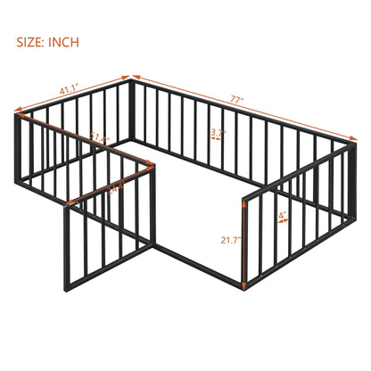 Bellemave Full Size Bed Frame, Full Montessori Bed with Safety Guardrails and Detachable Fence, Wood Full Daybed Frame, Low Profile & Rounded Corners Design, Natural