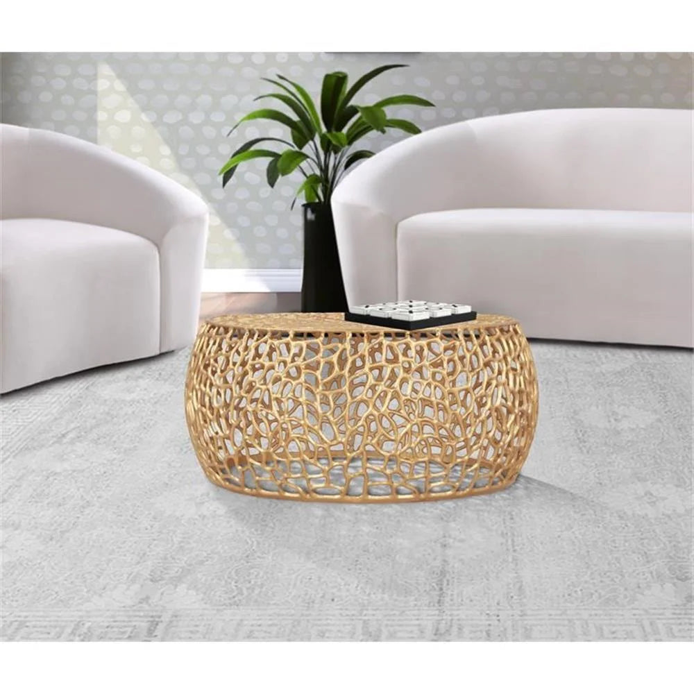 Maklaine Scrollwork Modern Solid Aluminum Coffee Table in Silver