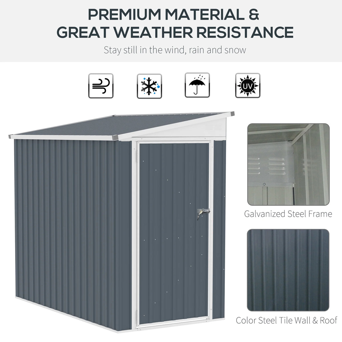 Outsunny 4' x 7.6' Storage Shed, Galvanized, Locking, Gray