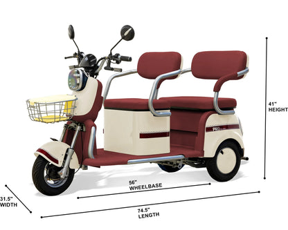 Massimo MGC E-Trike 3-Wheel Electric Cart – 17 MPH, 2-Seater Adult Scooter – Blue