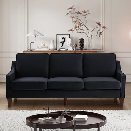 Living Room Sofas Modern 3 Person seat Sofa Couch with Scooped Armrest/Wood legs,Upholstered Velvet 3-seat Sofa with Removable Cushions for Livingroom Bedroom,Black,Comfortable Sofas