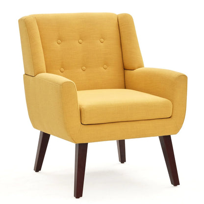 HUIMO  Accent Chair, Button-Tufted Upholstered  Living Room Chairs,  Mid Century Modern Comfy Reading Chairs for Bedroom, Living Room, Beige