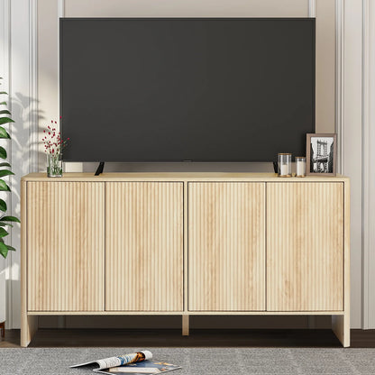 Wirrytor Sideboard Storage Cabinet with Doors and Shelves, Buffet Cabinet with Storage, Credenza Storage Cabinet for Kitchen, Wooden Fluted Cabinet, Under TV Cabinet with Storage - Black