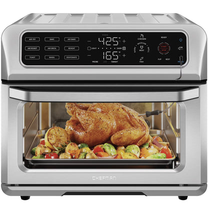 Chefman 12-in-1 Air Fryer Oven Combo w/ Probe Thermometer, 20 Qt Capacity - Black Stainless Steel, New