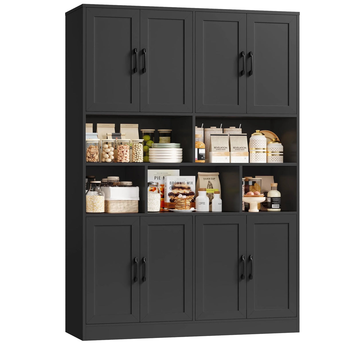 Homfa 8 Door Pantry Cabinet with Adjustable Shelves��71��H Storage Cabinet with Open Cubes for Kitchen, Dining Room, White