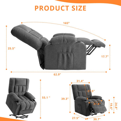Recline Chair, 21.6"W Oversize Accent Armchair with Storage Bag, Modern Chair for Living Room, Bedroom, Gray