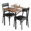 Yesfashion 3 Piece Dining Table Set, Kitchen Table and Chairs for 2, Metal and Wood Square Dining Room Table Set with 2 Upholstered Chairs