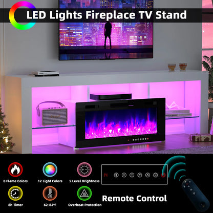 70" Electric Fireplace TV Stand by GetYes - Sleek White Design with Adjustable Flame & Remote Control, Perfect for Living Room