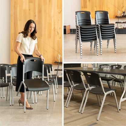 Lifetime Steel Framed Indoor/Outdoor Commercial Grade Stacking Chairs, Black & Silver, (Set of 14) 80569
