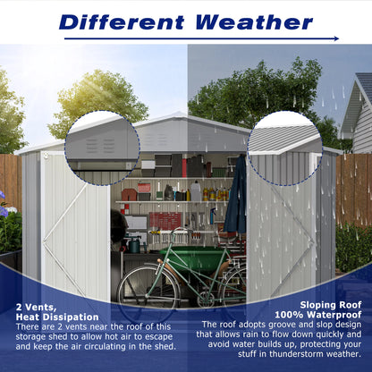 LZBEITEM 10 x 10 ft Outdoor Storage Shed with Floor Frame Kit, Galvanized Steel Garden Sheds, Garden Tool Shed with Double Lockable Doors for Backyard Patio Lawn, Grey