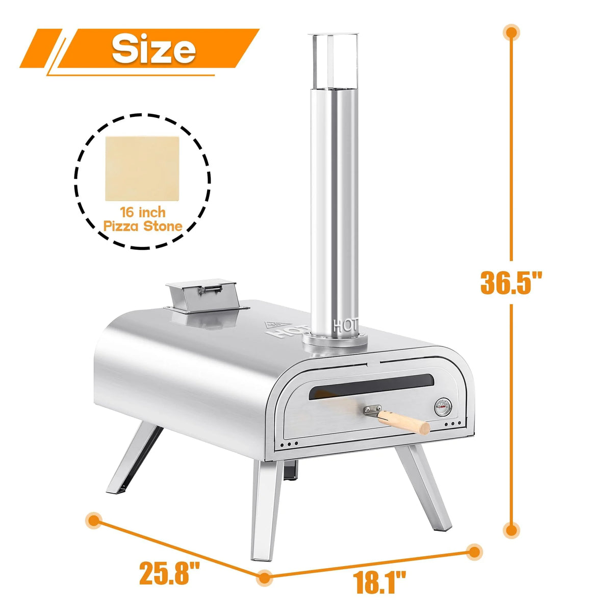 BIG HORN OUTDOORS 16 Inch Pellet Pizza Oven Outdoor, Wood Pellet Pizza Stove with Pizza Stone for Backyard, Camping, Silver