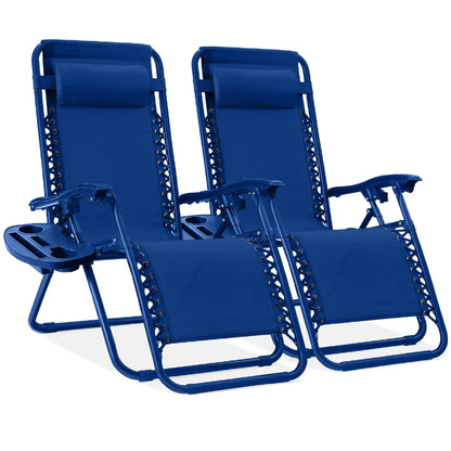 Best Choice Products Set of 2 Zero Gravity Lounge Chair Recliners for Patio, Pool w/ Cup Holder Tray - Gray