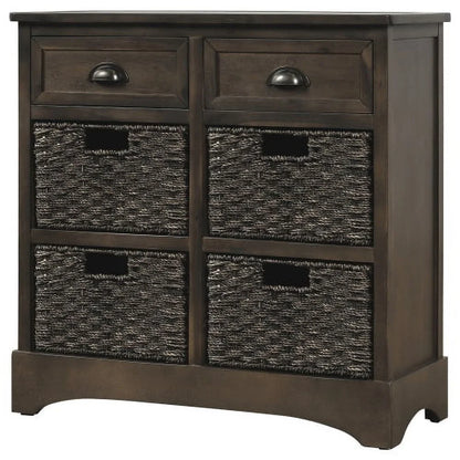 Rustic Storage Cabinet, Wood Accent Cabinet with 2 Drawers and 4 Rattan Baskets,Entryway Console Table Sofa Table for Living Room,Dining Room,White Washed