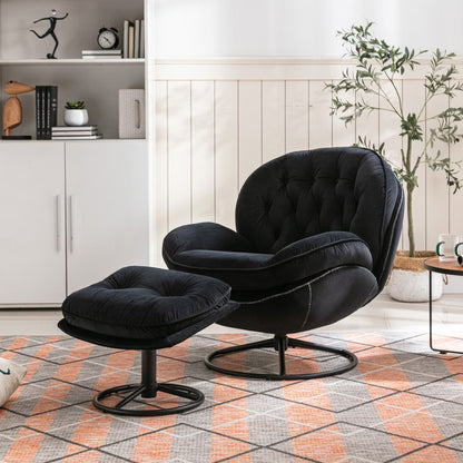 Velvet Swivel Accent Chair with Ottoman, Modern Chaise Lounge Chair with Metal Frame and Footstool, Comfy Armchair Reading Chair for Living Room Bedroom Office,Blue