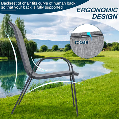 LAZY BUDDY Patio Chairs Set of 4, Stackable Outdoor Dining Chairs, Heavy Duty Breathable Chairs for Backyard, Garden, Lawn 330lbs