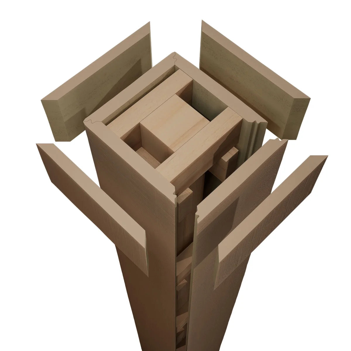 Ekena Millwork 18"W x 5'H Hand Hewn Endurathane Faux Wood Non-Tapered Square Column Wrap with Standard Capital & Base