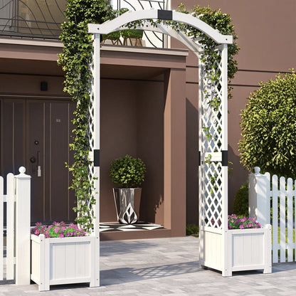 Gymax Garden Arbor w/ Planter Wooden Planter Arch w/ Trellis White