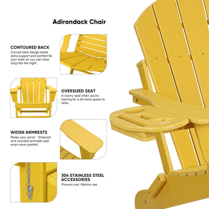 FOOWIN HDPE Plastic Adirondack Chairs Set of 4, Black